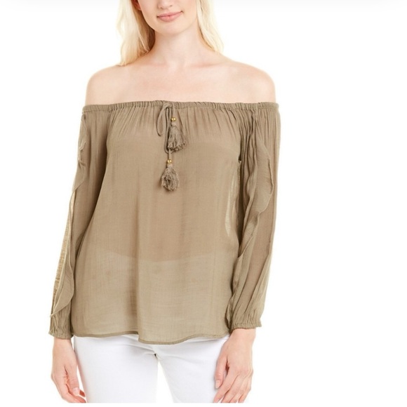 Harve Benard Tops - Harve Bernard Safari Green 3/4 Ruffle Top size Lg